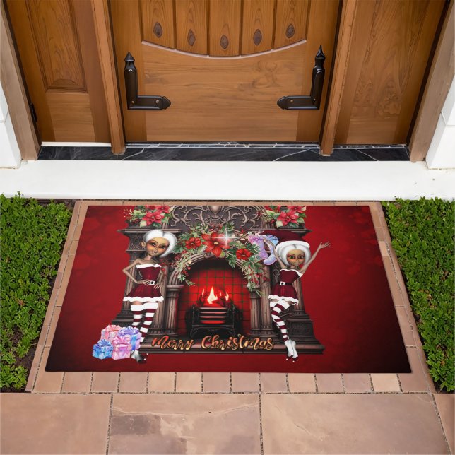 Elves are looking forward to Christmas. Doormat (Outdoor)