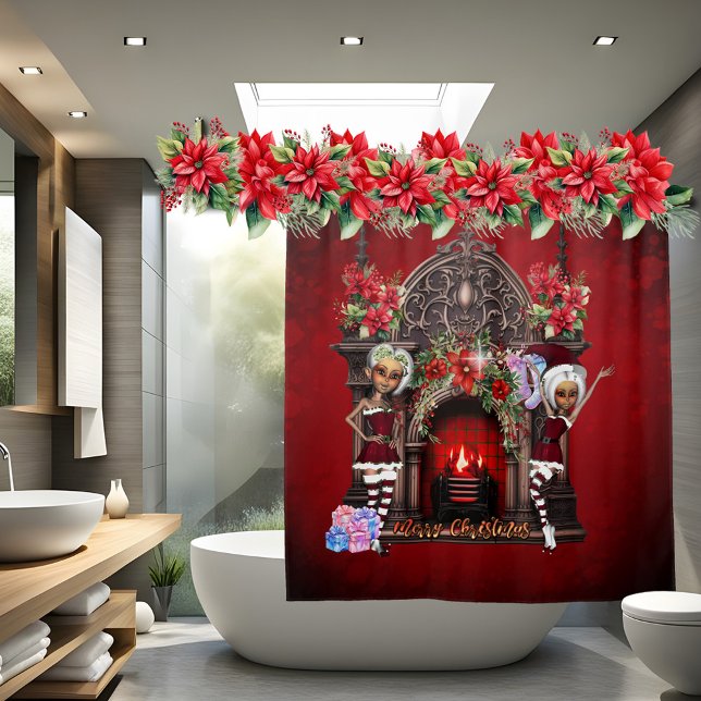 Elves are looking forward to Christmas. Shower Curtain (Cute elves)