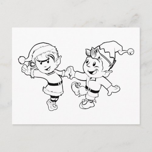 Elves Christmas Dancing Holiday Postcard