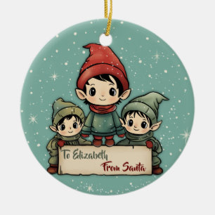 Elves From Santa Personalised Kids Christmas Ceramic Ornament
