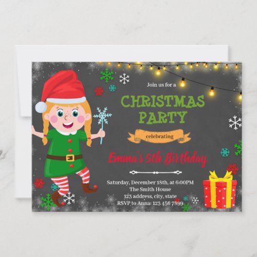 Elves girl christmas invitation