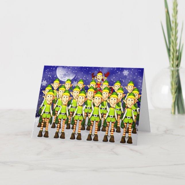 Elves, naughty, school pic, snow Christmas card (Front)