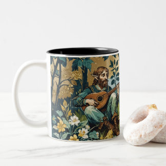 Elves Playing Lutes in the Forest Two-Tone Coffee Mug