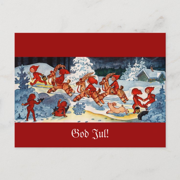 Elves Racing Yule Goats! Postcard Zazzle