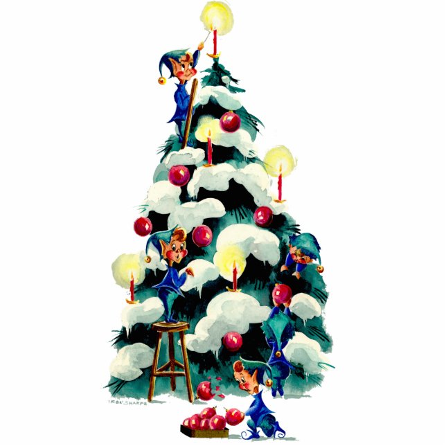 ELVES TRIMMING the CHRISTMAS TREE by SHARON SHARPE Cutout (Front)