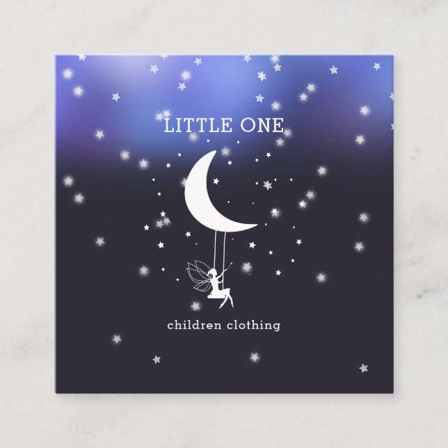 Elves with Magic wand Swing Stars Mond Quadratis Square Business Card (Front)