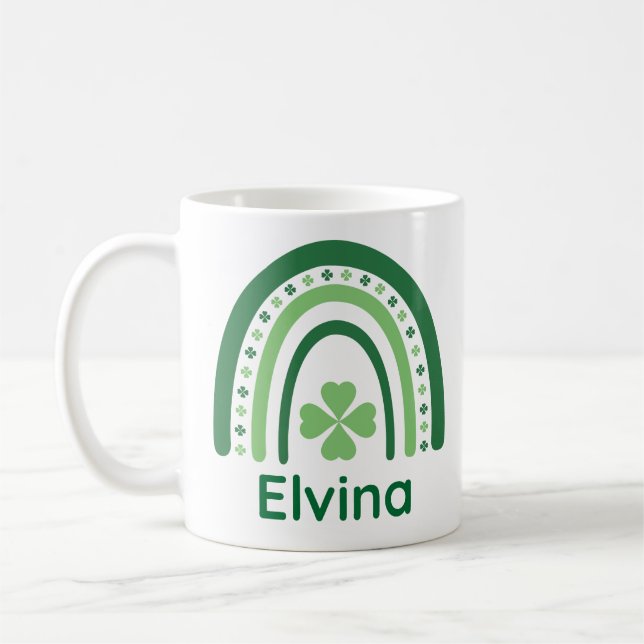 Elvina Name Clover Boho Rainbow Coffee Mug (Left)