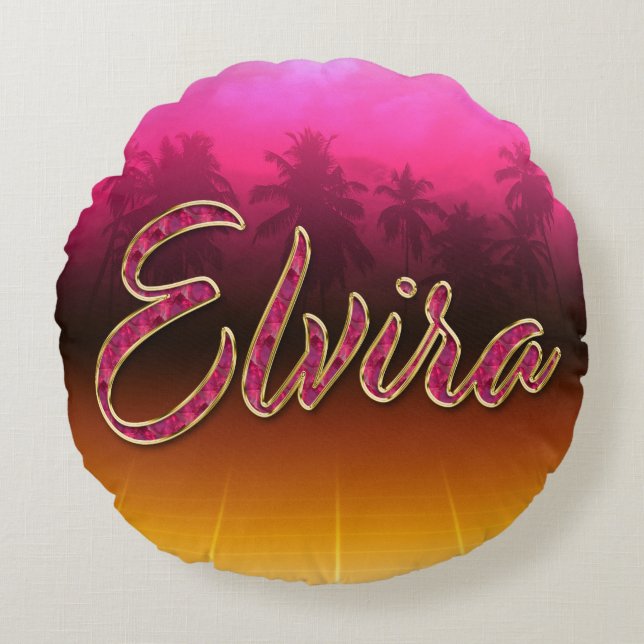 Elvira First Name Golden pink cushion (Front)