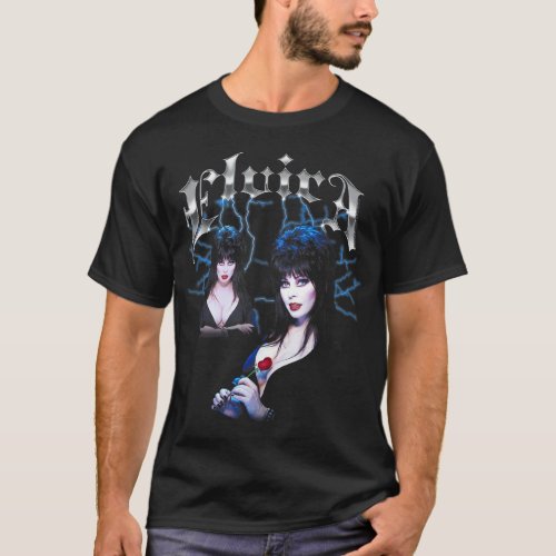 Elvira Mistress of the Dark Chrome Name and Poses T_Shirt