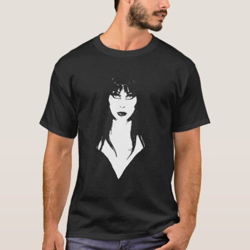 Elvira _  Mistress of the Dark white and backgroun T_Shirt