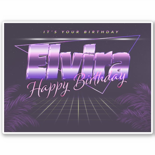 Elvira Name First name lila retro Sticker Birthday (Front)