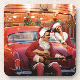 Elvis and Marilyn Christmas Drink Coaster