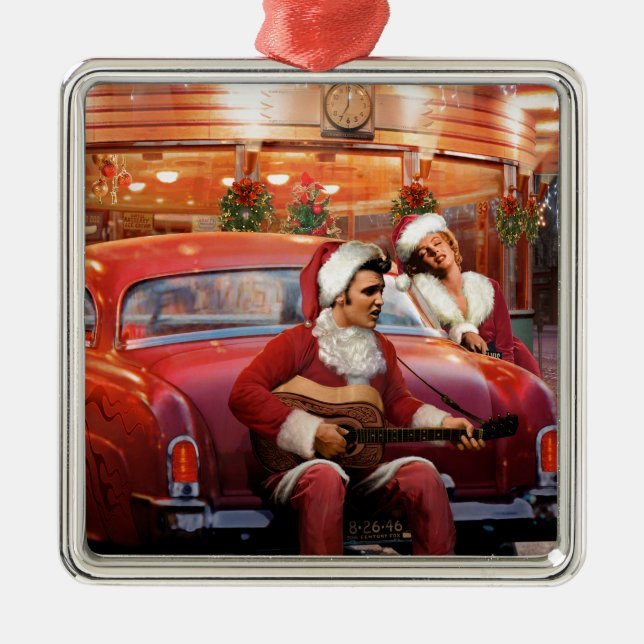 Elvis and Marilyn Christmas Metal Ornament (Front)
