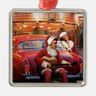 Elvis and Marilyn Christmas Metal Ornament