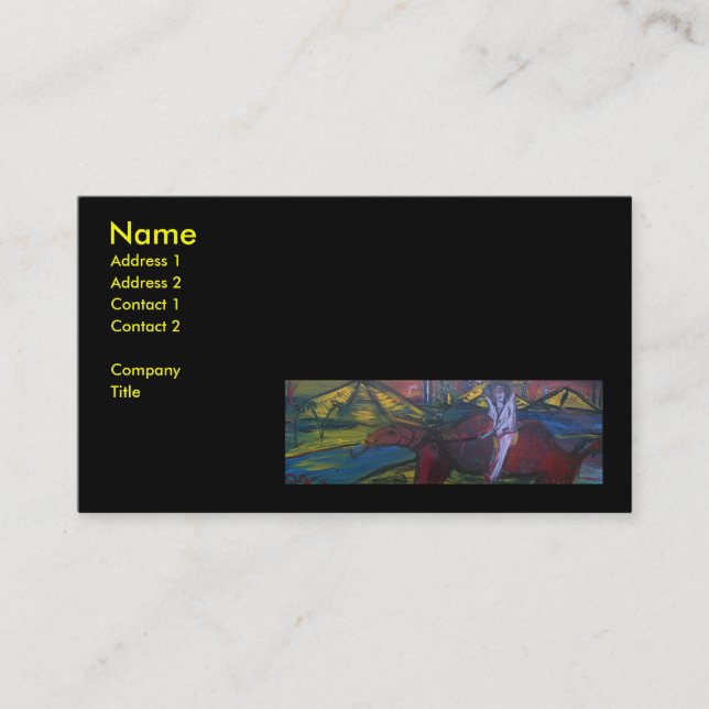 ELVIS ON A RED BEAST CAMEL BUSINESS CARD (Front)