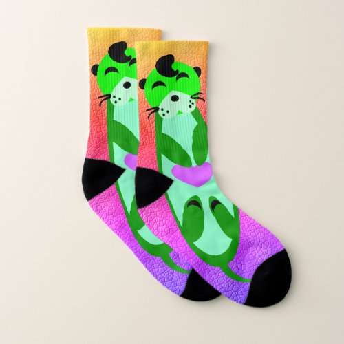 Elvis Otters _ Blue  Green on rainbow Socks