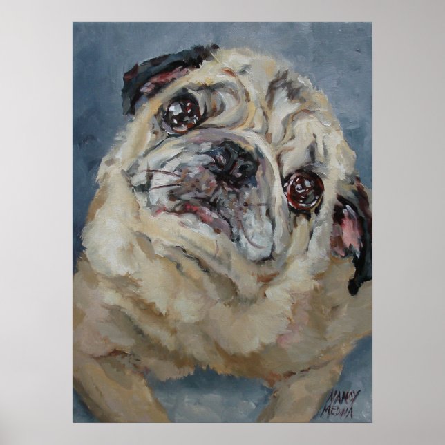 Elvis Puggy Portrait Poster by Nancy Medina (Front)
