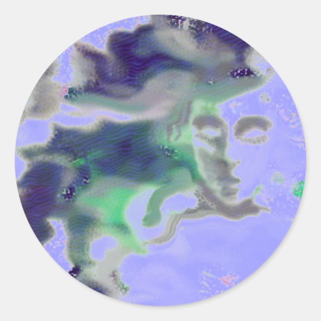 Elvish face - a digital drawing, fantasy art classic round sticker (Front)