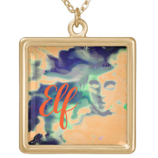 Elvish face - fantasy art. Your text Gold Plated Necklace