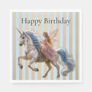 Elvish Fairy Riding a Unicorn Happy Birthday Napkins