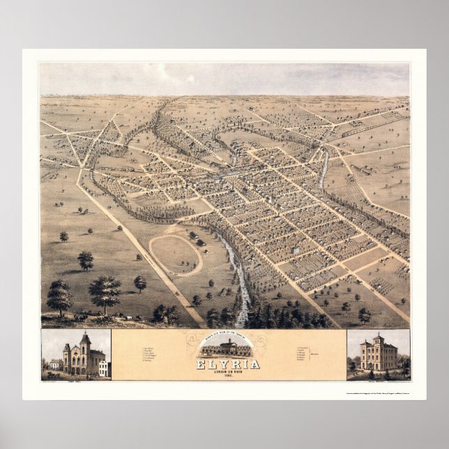 Elyria, OH Panoramic Map - 1868 Poster (Front)