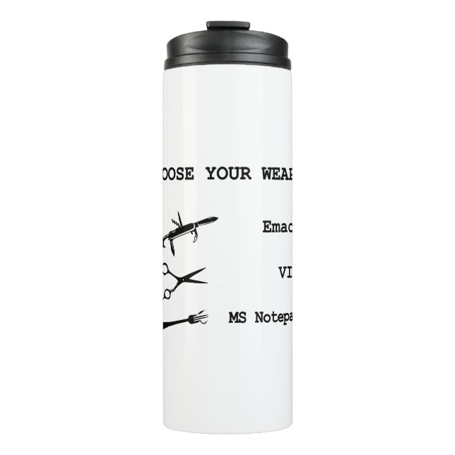 Emacs Vs VIM Vs Notepad Text Editors Programmers Thermal Tumbler (Front)