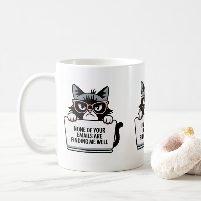 Email Sarcasm Work From Home Cat Sassy Workplace Coffee Mug (With Donut)