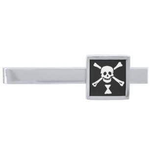Emanuel Wynne Pirate Flag Jolly Roger Silver Finish Tie Bar