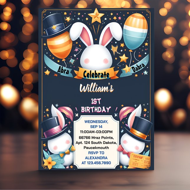 Embark Cute Bunny Tv Party Magic Show 1st Birthday Invitation (Creator Uploaded)