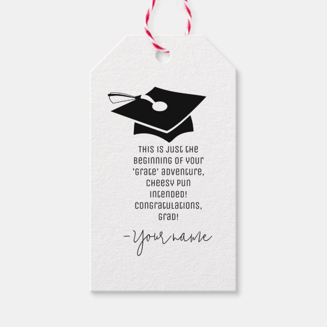 Embark on Your 'Grate' Adventure Cheesy Graduation Gift Tags (Front)