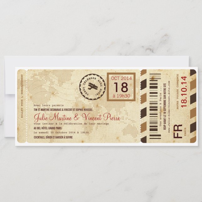 Embarquement avion invitation de billet de passage (Front)