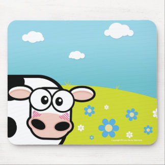 Embarrassed Cartoon Cow Mousepads