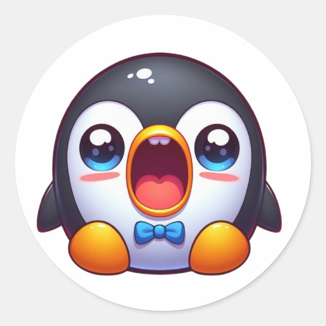 Embarrassed Cute Penguin Classic Round Sticker (Front)