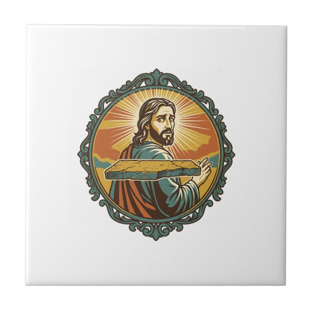 Embarrassed Jesus Tripping Flat Surface Public Clu Ceramic Tile (Front)