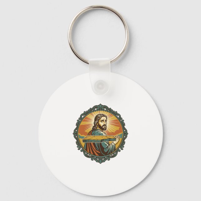 Embarrassed Jesus Tripping Flat Surface Public Clu Keychain (Front)