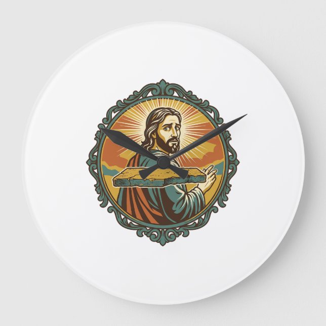 Embarrassed Jesus Tripping Flat Surface Public Clu Large Clock (Front)