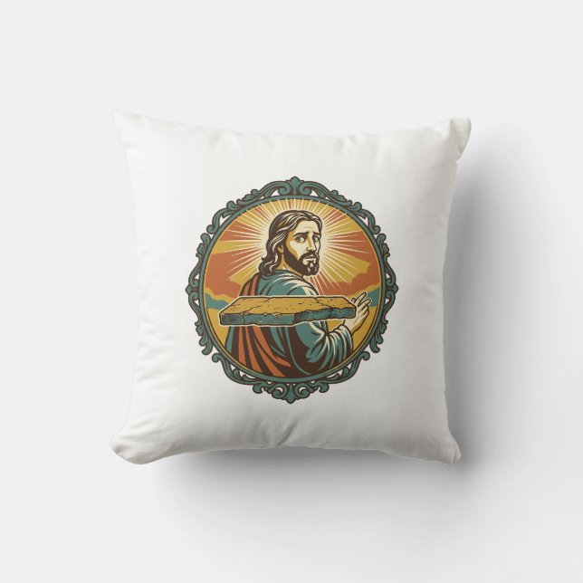 Embarrassed Jesus Tripping Flat Surface Public Clu Throw Pillow (Front)
