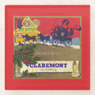 Embellished fruit crate label - Claremont CA Glass Coaster