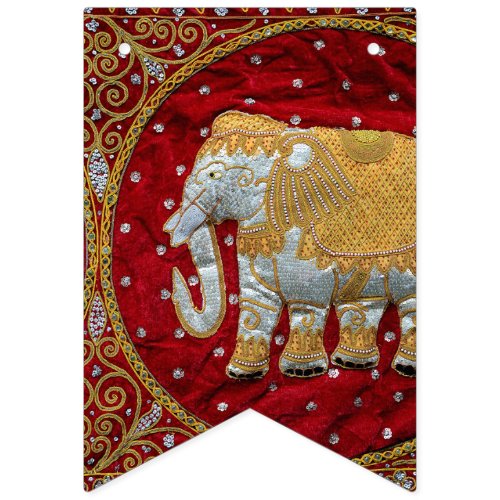 Embellished Indian Elephant Red and Gold Bunting Flags