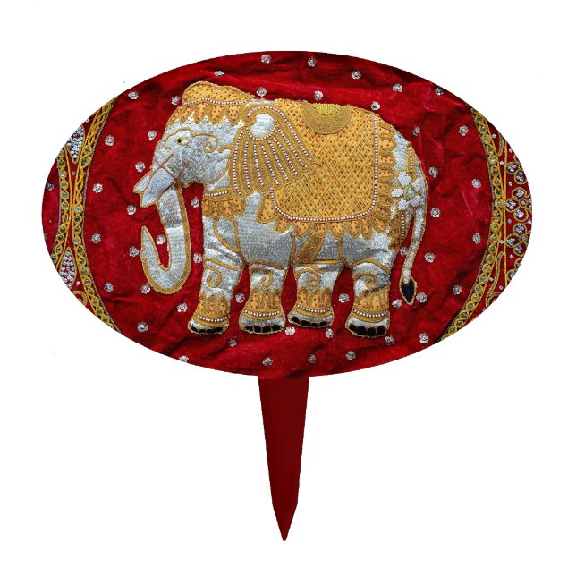 Embellished Indian Elephant Red and Gold Cake Topper (Front)