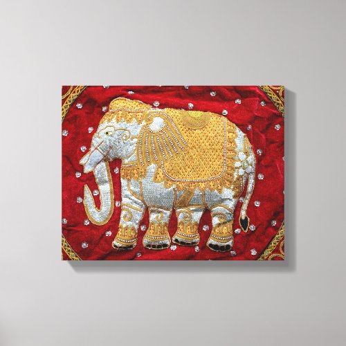 Embellished Indian Elephant Red and Gold Canvas Print