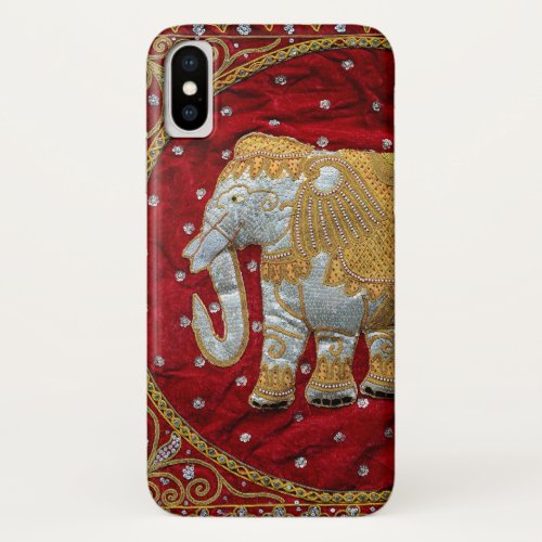 Embellished Indian Elephant Red and Gold iPhone X Case