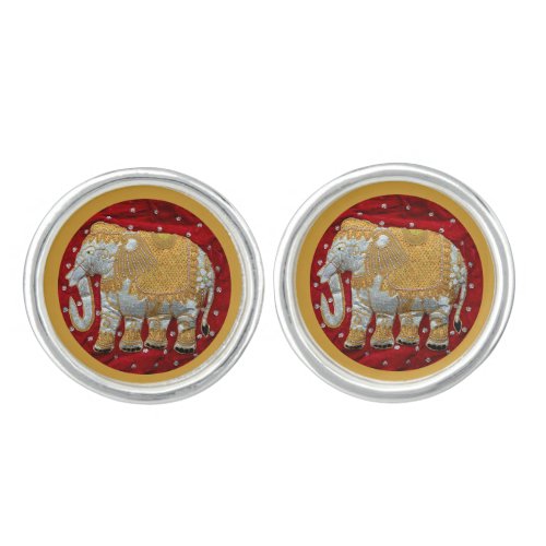 Embellished Indian Elephant Red and Gold Cufflinks