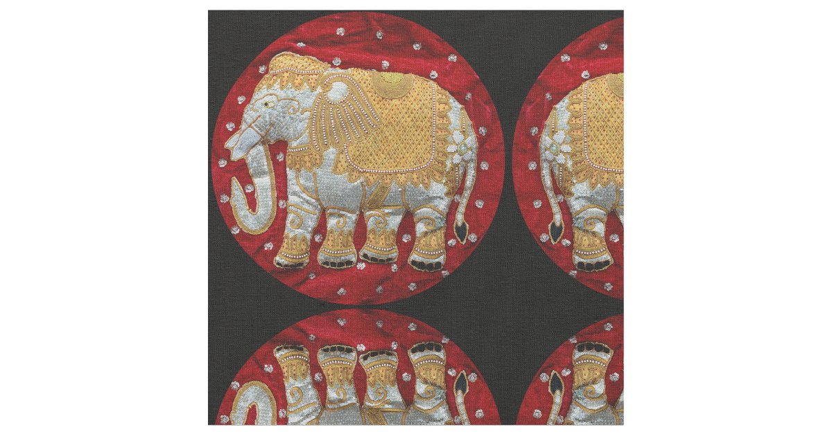 Embellished Indian Elephant Red And Gold Fabric Zazzle Com