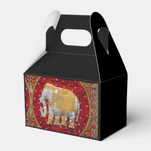 Embellished Indian Elephant Red and Gold Favor Boxes