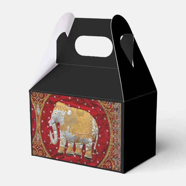 Embellished Indian Elephant Red and Gold Favor Boxes (Front Side)