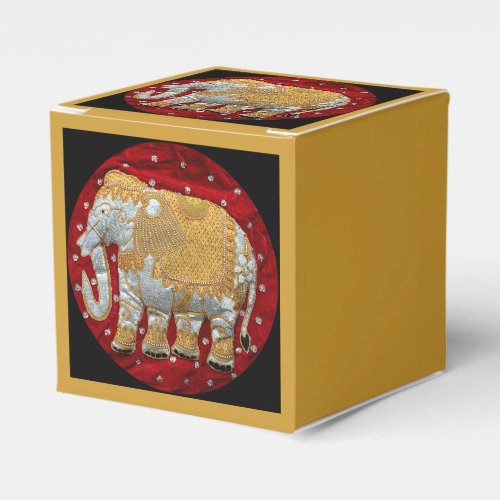 Embellished Indian Elephant Red and Gold Favor Boxes