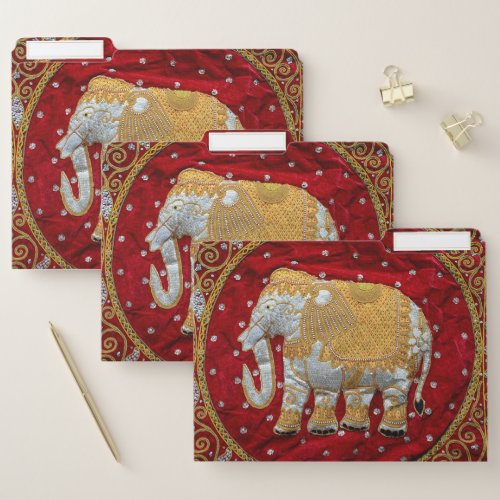 Embellished Indian Elephant Red and Gold File Folder