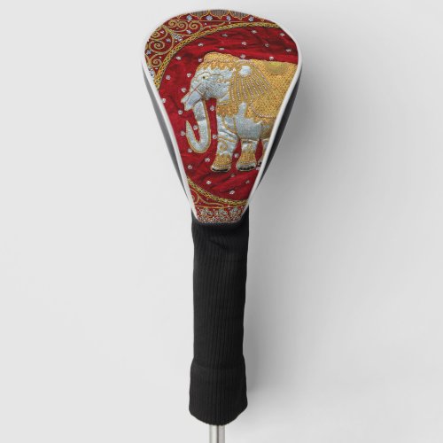 Embellished Indian Elephant Red and Gold Golf Head Cover