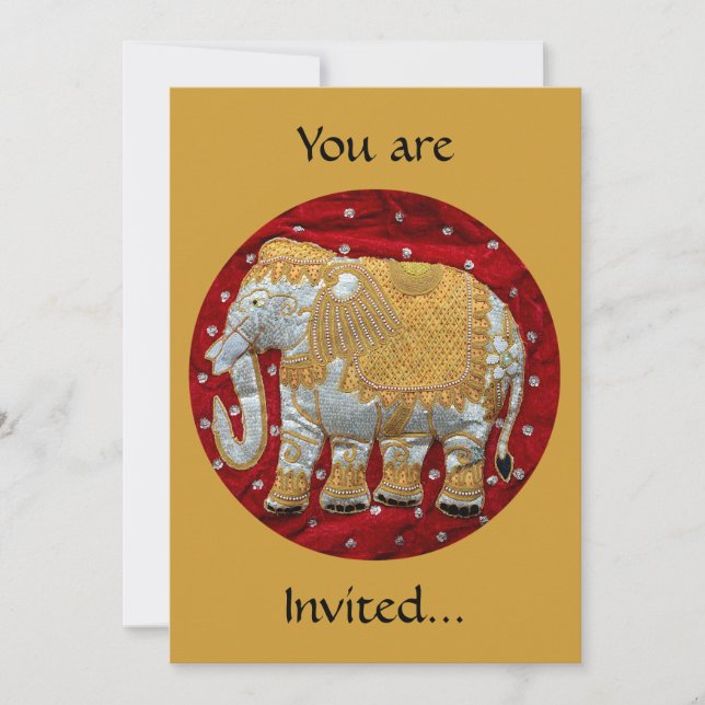 Embellished Indian Elephant Red and Gold Invitation (Front)